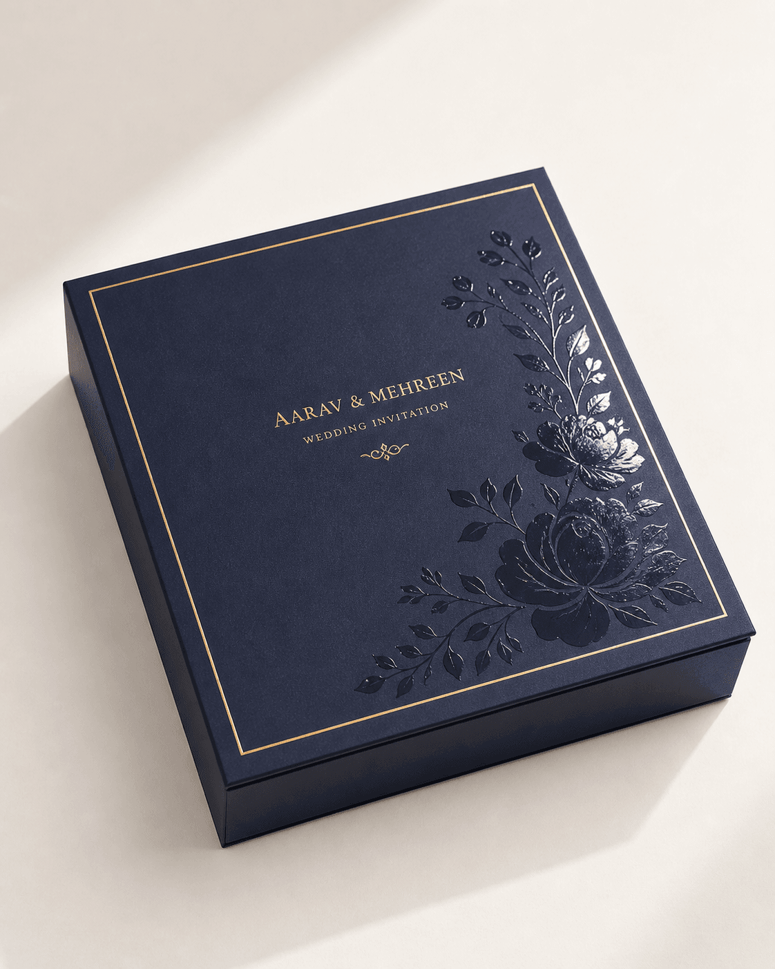 Magnet closure box invitation with foil and UV spot