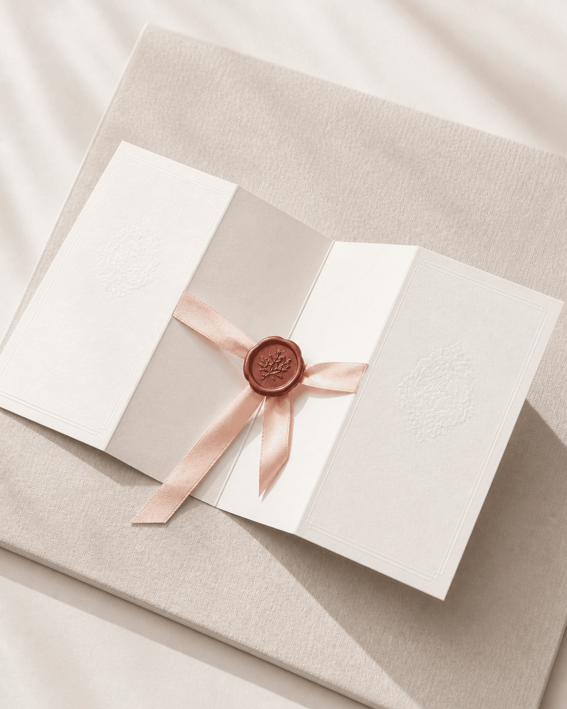 Concertina fold wedding programme with wax seal